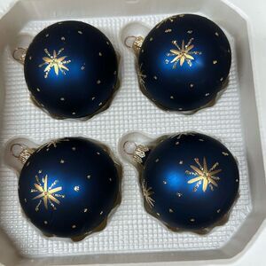 Vintage Sears “Celebrate the Season” Blue Star Glass Ornaments Gold Crown Accent